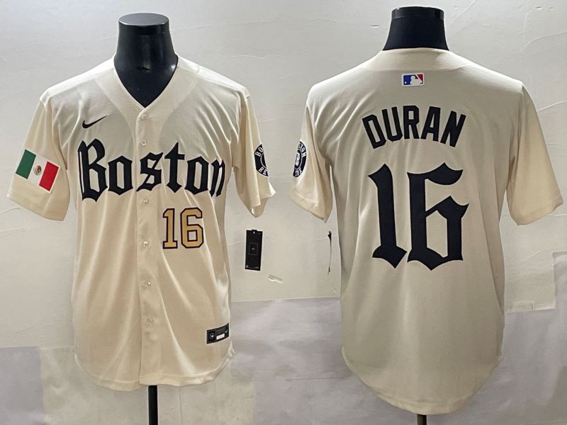 Men 2025 Boston Red Sox #16 Duran Cream Five generations Joint Name Nike MLB Jersey style 7